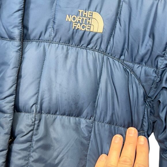 The North Face Down Puffer Jacket Women Blue Long Quilted Parka Small FLAWED - Picture 6 of 16